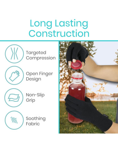 Guantes Vive para Artritis - Compresión Abierta Negra