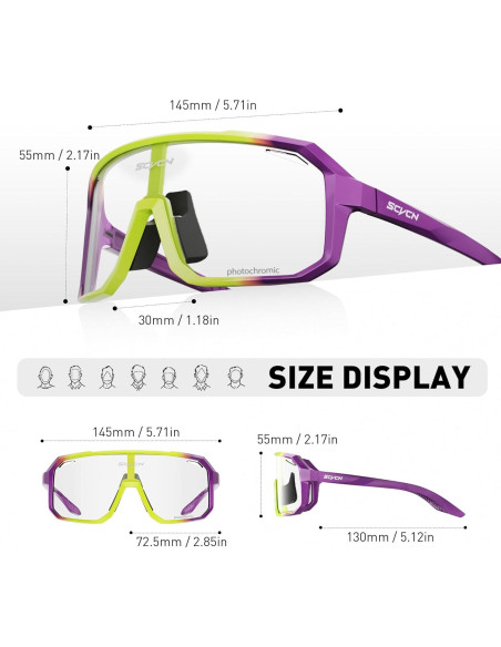 Gafas de Ciclismo SCVCN Fotoquímicas UV400 Amarillo Púrpura