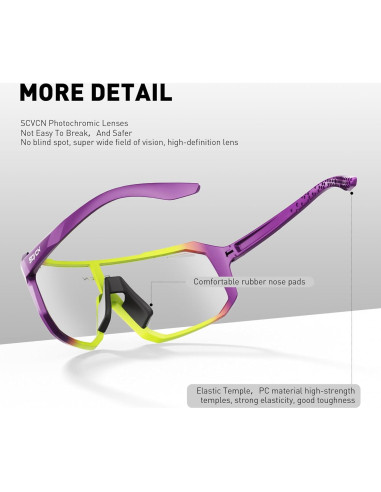 Gafas de Ciclismo SCVCN Fotoquímicas UV400 Amarillo Púrpura