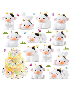 12 Figuras Mini Vacas de Resina KQYSLXG para Decoración