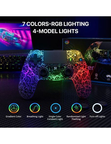 Controlador ISHAKO Inalámbrico PS4 Negro 1000mAh RGB