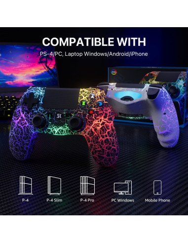 Controlador ISHAKO Inalámbrico PS4 Negro 1000mAh RGB