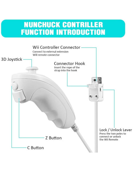 Controlador Nunchuk KIWITATA para Wii y Wii U Blanco