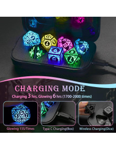 Juego de Dados LED Recargables ZHOORQI para DND - Poliedricos RGB 2