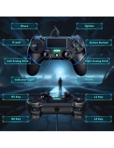 Controlador con cable DIANVEN para PS4 y PC 1.98m