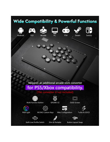 Controlador Arcade GuileKeys GK-21 21 Botones RGB para PS4/PC