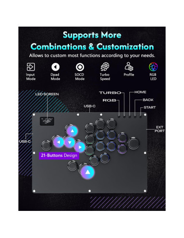 Controlador Arcade GuileKeys GK-21 21 Botones RGB para PS4/PC