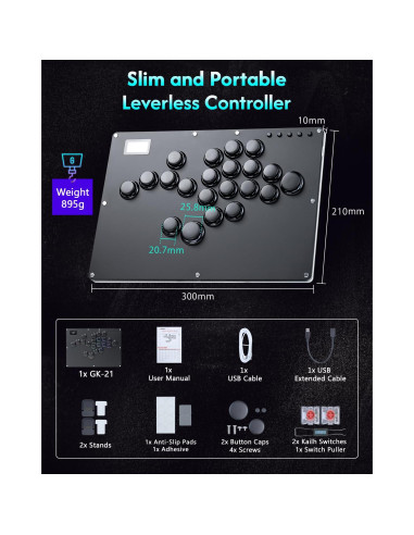 Controlador Arcade GuileKeys GK-21 21 Botones RGB para PS4/PC