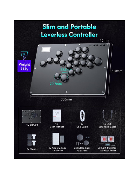 Controlador Arcade GuileKeys GK-21 21 Botones RGB para PS4/PC