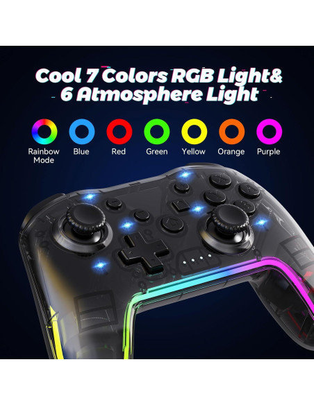 Controlador Inalámbrico Twylyte para Switch y PC, RGB 7 Colores Controlador Inalámbrico Twylyte para Switch y PC, RGB 7 Colores