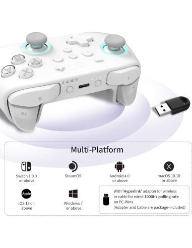 Controlador GuliKit KK3 Max Inalámbrico para Switch y PC - Blanco