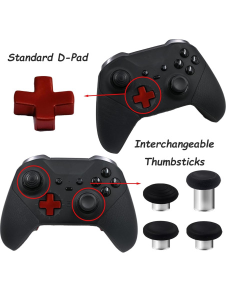 9 en 1 Piezas Thumbsticks Metal para Xbox Elite Series 2 Rojo