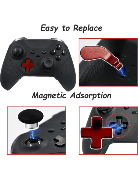 9 en 1 Piezas Thumbsticks Metal para Xbox Elite Series 2 Rojo