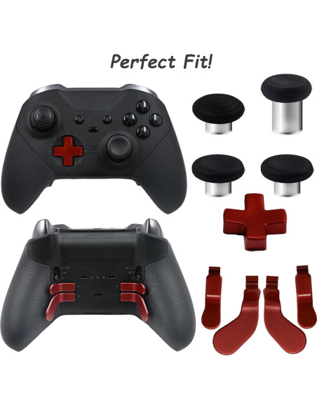 9 en 1 Piezas Thumbsticks Metal para Xbox Elite Series 2 Rojo