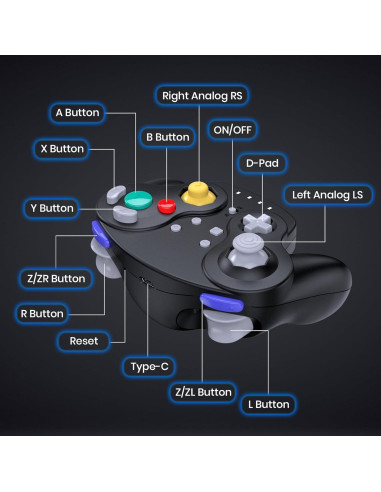 Controlador Inalámbrico SAFFUN GameCube USB Recargable Negro
