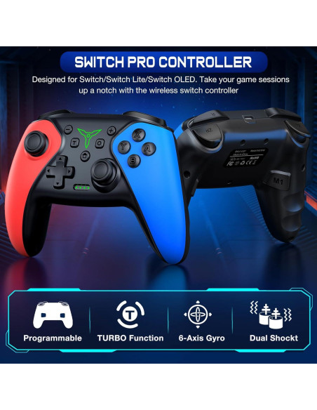 Controlador Inalámbrico Qixun para Switch Rojo y Azul
