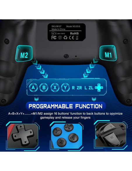 Controlador Inalámbrico Qixun para Switch Rojo y Azul