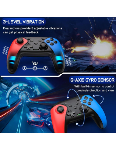 Controlador Inalámbrico Qixun para Switch Rojo y Azul