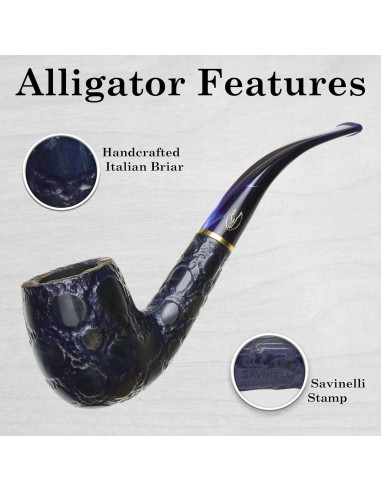 Pipa de Brezo Savinelli Alligator Azul 606 KS Hecha a Mano