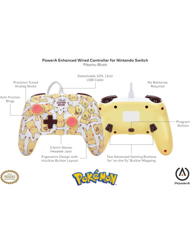 Controlador con cable PowerA para Nintendo Switch Pikachu