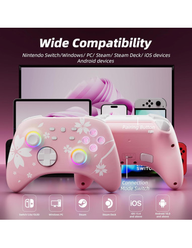 Controlador Pro Inalámbrico Mytrix Rosa Sakura con Base Carga