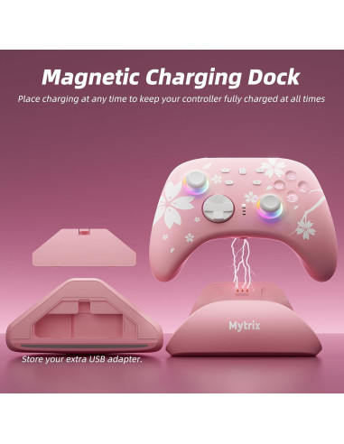 Controlador Pro Inalámbrico Mytrix Rosa Sakura con Base Carga