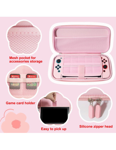 Kit Accesorios Nintendo Switch KimmiDirect Estuche Rosa