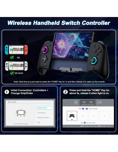 Controlador Inalámbrico LIFUFUTEE para Nintendo Switch Negro