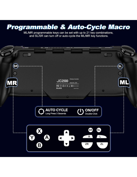 Controlador Inalámbrico LIFUFUTEE para Nintendo Switch Negro