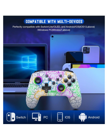 Controlador Inalámbrico Gammeefy para Nintendo Switch - LED 9 Colores