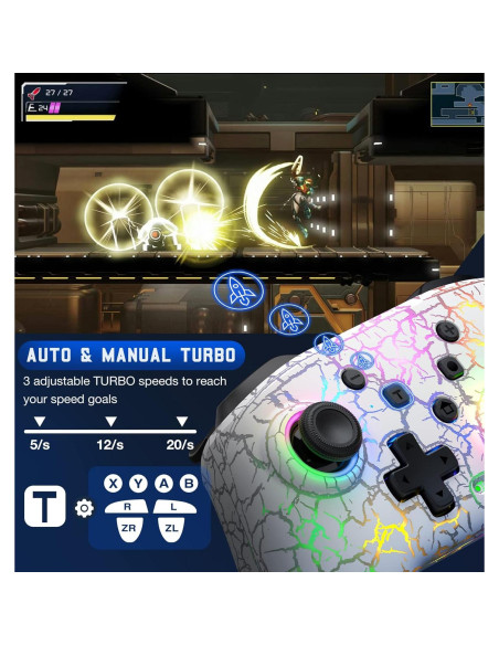 Controlador Inalámbrico Gammeefy para Nintendo Switch - LED 9 Colores