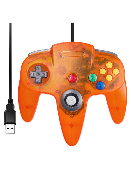 Controlador USB N64 SAFFUN Naranja para PC y Raspberry Pi