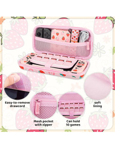 Estuche Fresa RHOTALL para Nintendo Switch OLED Rosa 6 en 1 2