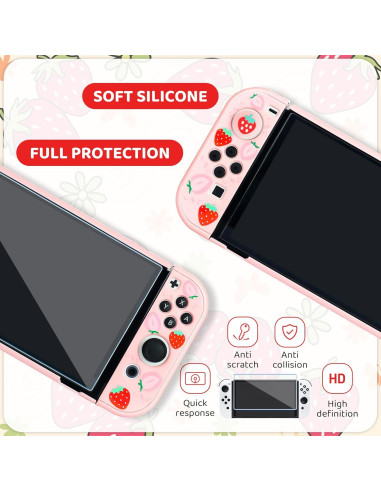 Estuche Fresa RHOTALL para Nintendo Switch OLED Rosa 6 en 1
