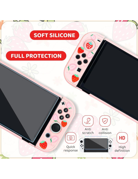 Estuche Fresa RHOTALL para Nintendo Switch OLED Rosa 6 en 1