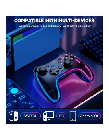 Controlador Pro Gammeefy para Switch con LED RGB y Turbo