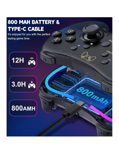Controlador Pro Gammeefy para Switch con LED RGB y Turbo