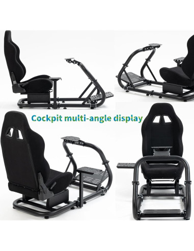 Cockpit de Simulador de Carreras Hottoby con Asiento Negro Ajustable