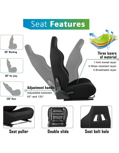 Cockpit de Simulador de Carreras Hottoby con Asiento Negro Ajustable
