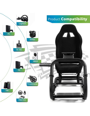 Cockpit de Simulador de Carreras Hottoby con Asiento Negro Ajustable