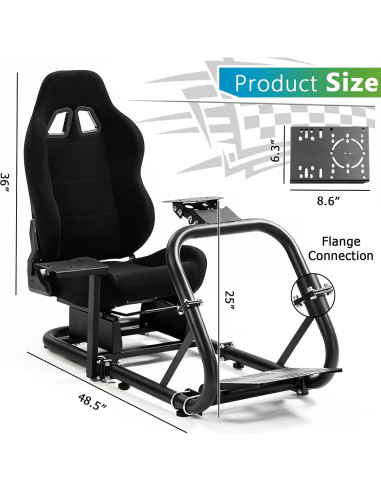 Cockpit de Simulador de Carreras Hottoby con Asiento Negro Ajustable