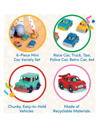Battat Mini Coches de Juguete - 6 Vehículos Coloridos