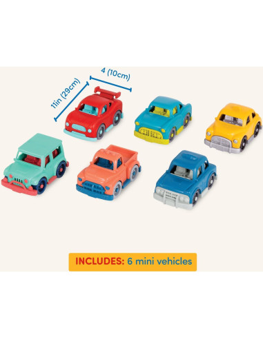 Battat Mini Coches de Juguete - 6 Vehículos Coloridos