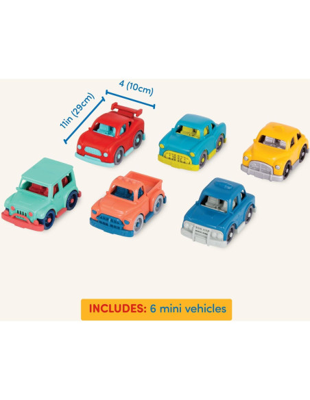 Battat Mini Coches de Juguete - 6 Vehículos Coloridos