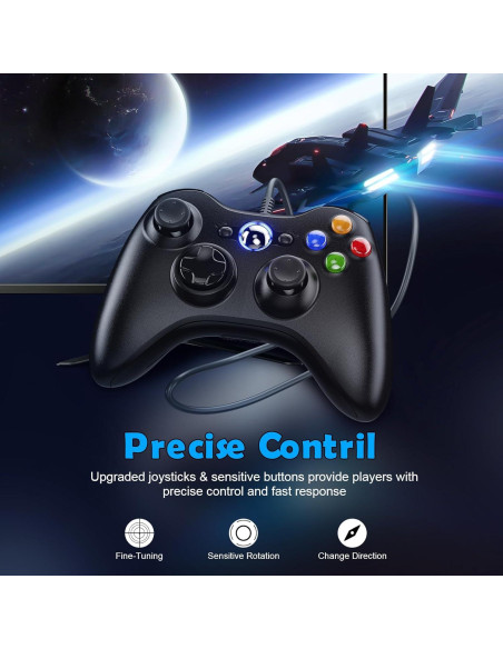 Controlador Dinosoo con Cable para Xbox 360 y PC - Joystick Mejorado