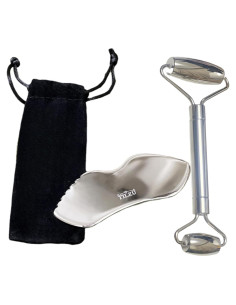 Rodillo Facial TILEU + Gua Sha Acero Inoxidable 2 Piezas