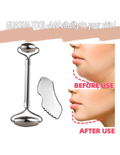 Rodillo Facial TILEU + Gua Sha Acero Inoxidable 2 Piezas 2