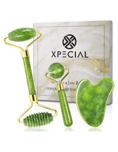 Set Gua Sha y Rodillo de Jade XPECIAL 3 Piezas Facial