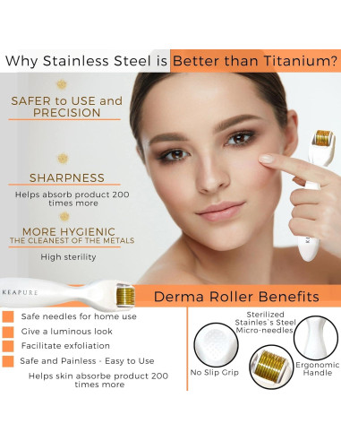 Kit Derma Roller KEAPURE 540 Agujas + Crema 30g Vitamina C