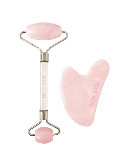 Rodillo Facial y Gua Sha Skin Gym Cuarzo Rosa Antienvejecimiento